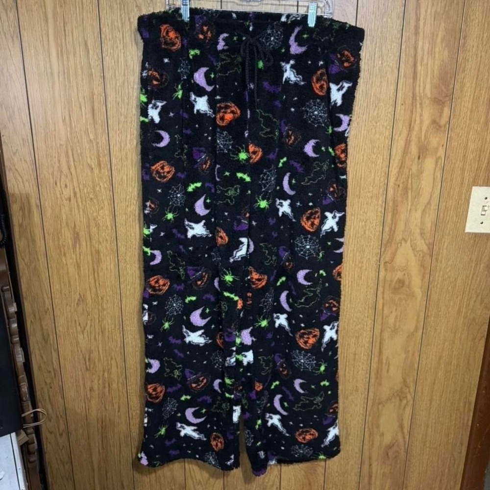Black and multi-coloured sherpa Halloween themed pajama pants Size 2XL NWT